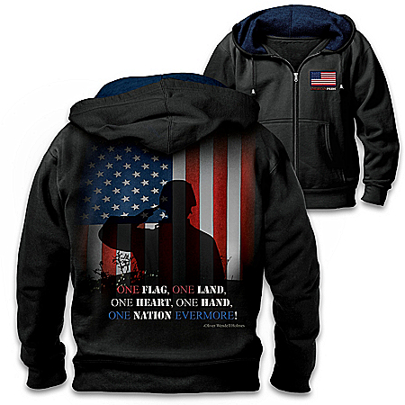 One Nation Men’s Hoodie With Flag Art And Embroidered Quote