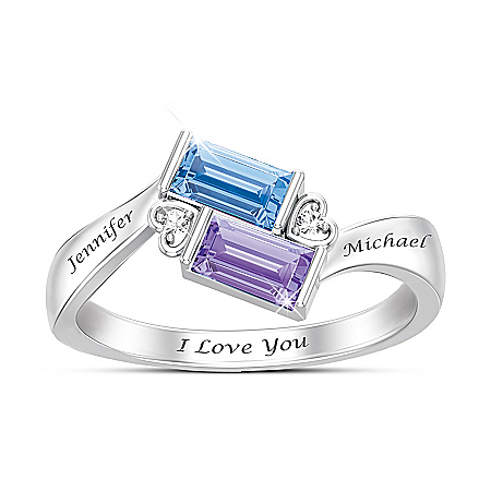 Forever Together Women's Crystal Birthstone & Diamond Personalized Ring - Personalized Jewelry
