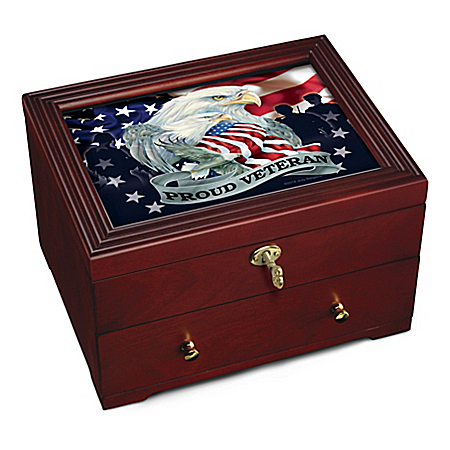 Jody Bergsma Proud Veteran Patriotic Eagle Art Wooden Keepsake Box