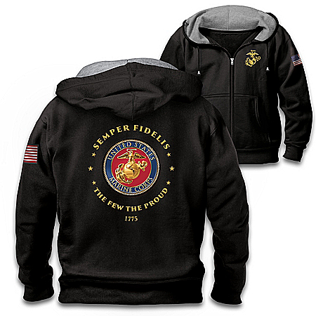 Proud To Serve U.S. Marines Men’s Black Knit Fleece Front-Zip Hoodie