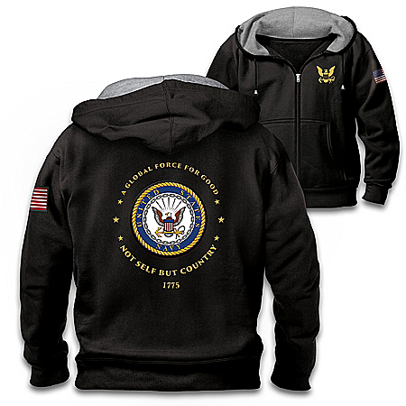 Proud To Serve U.S. Navy Men’s Black Knit Fleece Front-Zip Hoodie