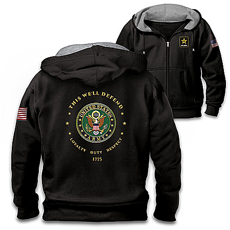 Proud To Serve U.S. Army Men’s Black Knit Fleece Front-Zip Hoodie