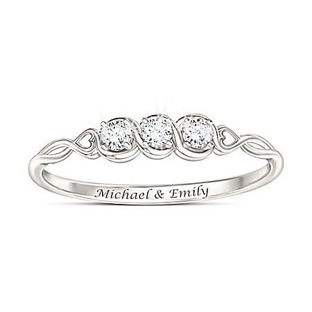 Love’s Faithful Promise Women’s Personalized Ring Featuring 3 Fully Faceted, Brilliant-Cut Genuine Diamonds – Personalized Jewel