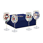 Buy Dona Gelsinger Holiday Cheer Snowman Art Wine Glass Set Rimmed In 12K Gold