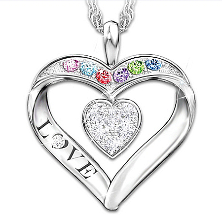 Surrounded By Love Women’s Heart-Shaped Personalized Diamond And Crystal Pendant Necklace – Personalized Jewelry