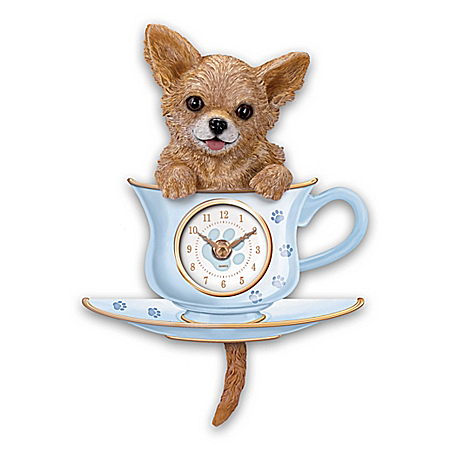 Chihuahua Pup Wall Clock With Wagging Tail Pendulum
