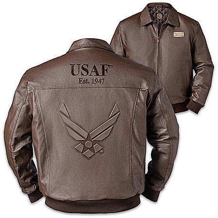 U.S. Air Force Pride Men’s Embossed Leather Bomber Jacket