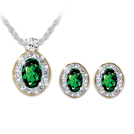 Chrome Diopside And Topaz Pendant Necklace And Earrings Set