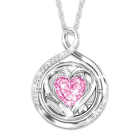 Never Ending Love Daughter Heart-Shaped Sterling Silver Personalized Birthstone Flip Pendant Necklace – Personalized Jewelry