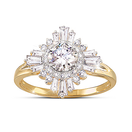 Dynasty Women’s White Topaz Ring Featuring 18K Gold Plating