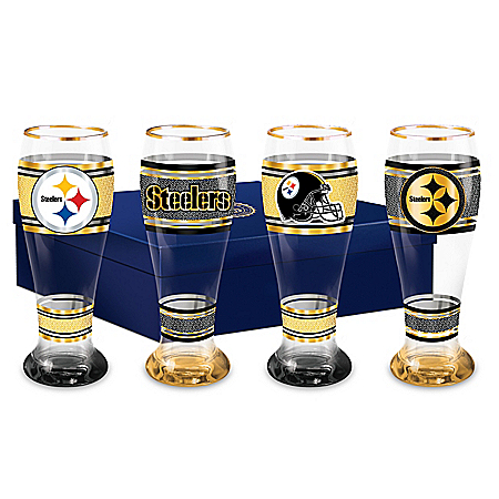 Pittsburgh Steelers NFL 4-Piece Pilsner Glass Set With 12K Gold Rims