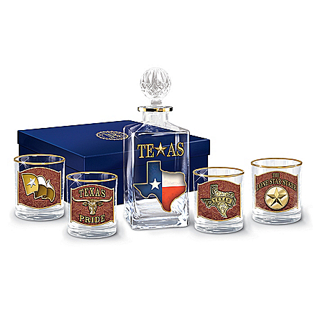 Spirit Of Texas 5-Piece Decanter And Glasses Set With Box