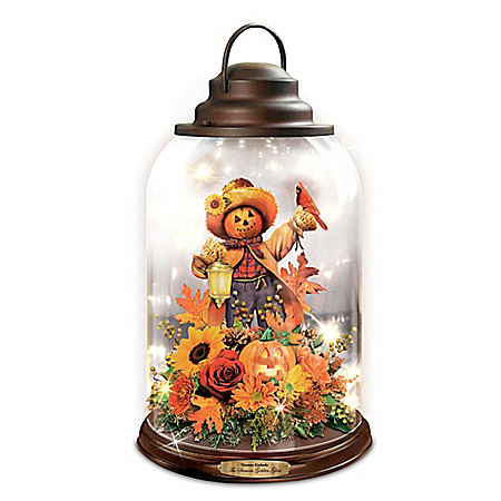 Thomas Kinkade Fall Floral Lantern With Lights And Birdsong