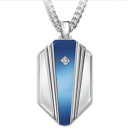 My Grandson, My Hero Personalized Diamond Shield-Shaped Pendant Necklace Featuring Solid Titanium & Blue IP Plating – Personaliz