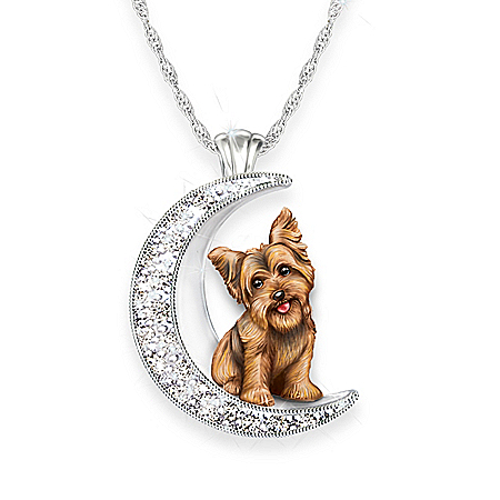 Dog And Crystal Moon Pendant Necklace: Choose Your Breed