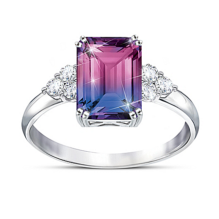 2-Carat Bi-Colored Simulated Tourmaline Ring With Topaz