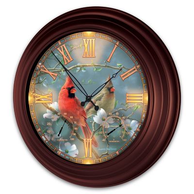 Buy Nature's Masterpiece Cardinal-Themed Outdoor Illuminated Atomic Wall Clock