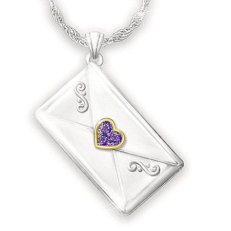 My Granddaughter, I Love You Personalized Birthstone Pendant Necklace Featuring A Unique Envelope Design With An 18K Gold-Plated