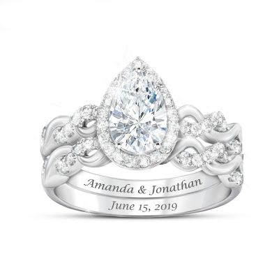Perfect Pair Women's Personalized Sterling Silver Wedding Ring Set ...