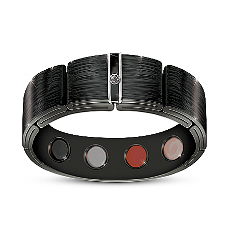 Ion-Plated Men’s Wellness Bracelet With Black Sapphire