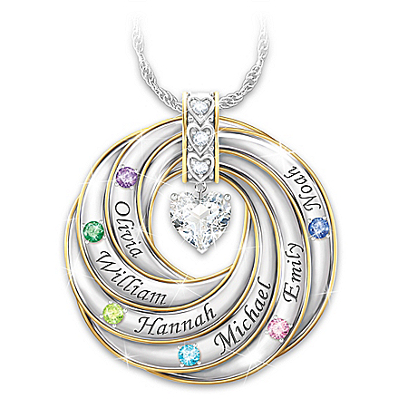 Our Family Of Strength & Love Personalized Sterling-Silver Plated Pendant Necklace With 18K Gold-Plated Accents Adorned With Up