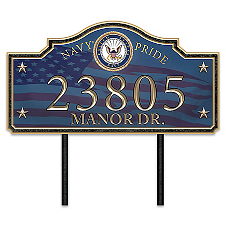 Navy Pride Personalized Outdoor Address Sign With Official Emblem