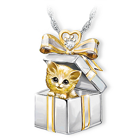 Gift of Love Pendant Necklace With A Pop-Up Cat Inside