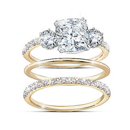 Royal Inspired 18K Gold-Plated Simulated Diamond Ring Set