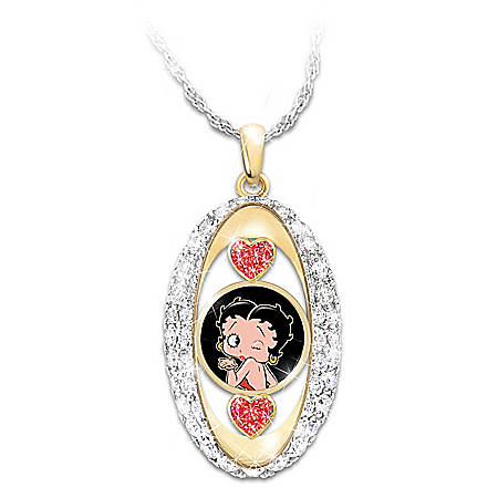 Betty Boop Crystal Pendant Necklace With Engraving