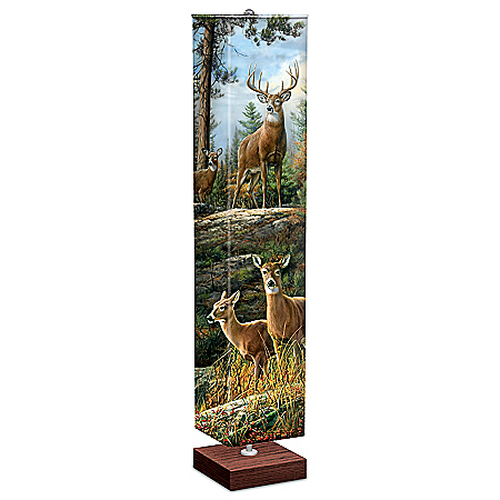 Whitetail Deer Floor Lamp With Art On 4-Sided Fabric Shade