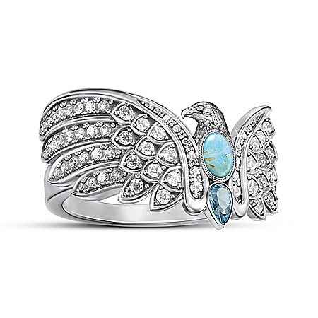Legendary Beauty Genuine Turquoise And Topaz Eagle Ring