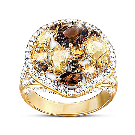 Golden Luster Women’s Gemstone Ring Featuring 18K-Gold Plating
