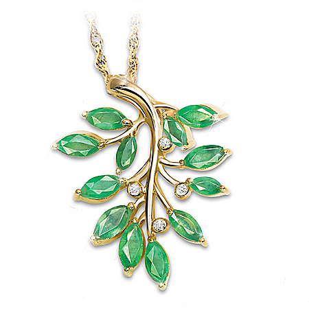 Genuine Emerald & Diamond Nature-Inspired Pendant Necklace