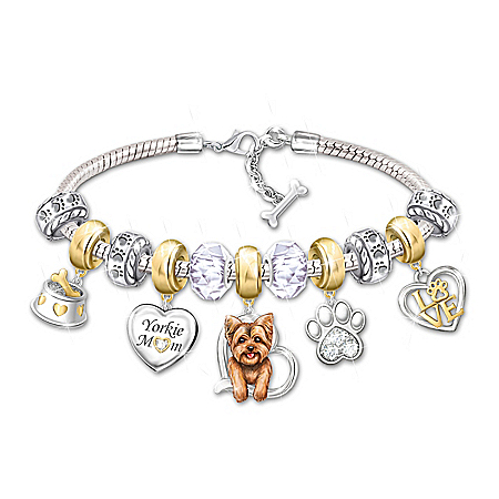 Yorkie Mom Charm Bracelet With 11 Individual Charms
