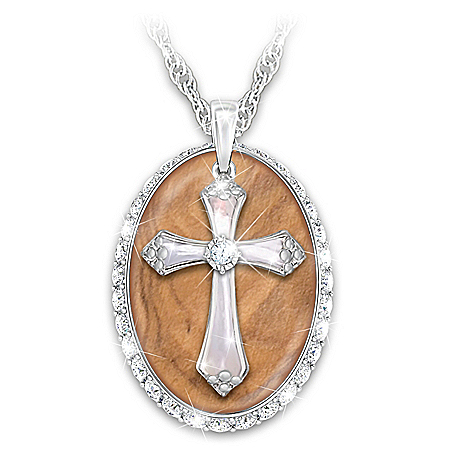 Blessing Of Peace Diamond Necklace With Olive Wood Inlay