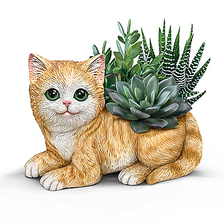 Cat Planter With Always In Bloom Succulents