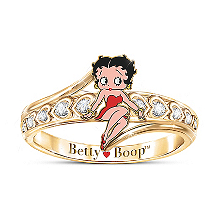 Queen Of Class Engraved Betty Boop Ring With White Topaz