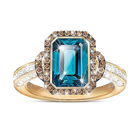 Genuine London Blue Topaz Ring With 65 Simulated Diamonds