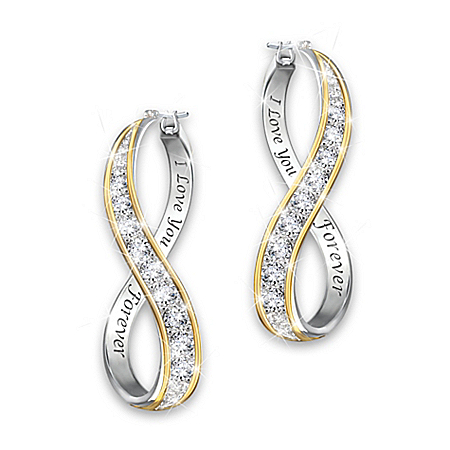Forever Love Engraved Infinity Hoop Diamond Earrings