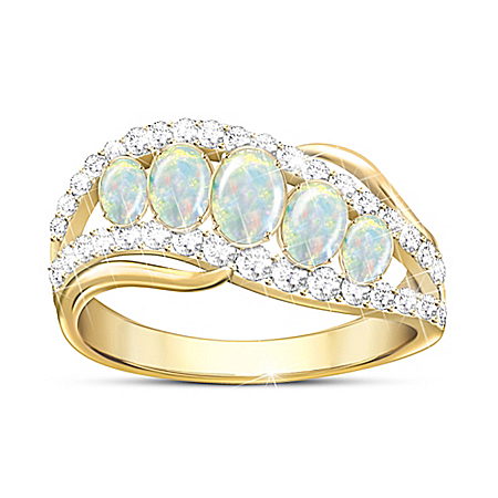 Genuine Beauty Ethiopian Opal And White Topaz Ring