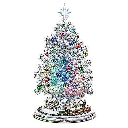 Thomas Kinkade Silver Christmas Tree: Lights, Music, Motion