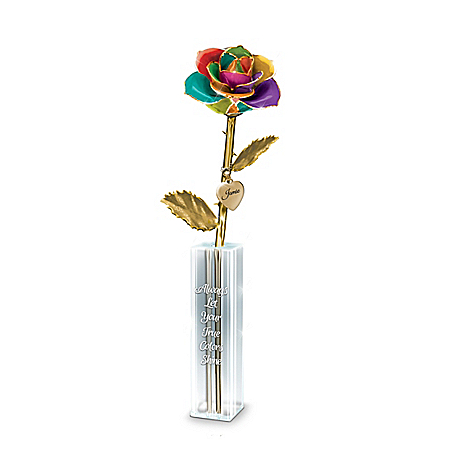 Rainbow-Colored Preserved Rose With Personalized Heart Charm