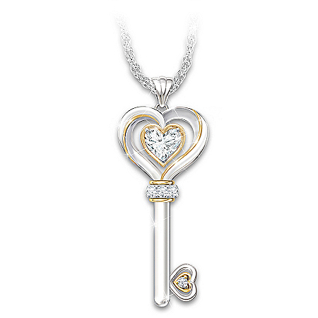Key To My Heart Topaz And Diamond Pendant Necklace