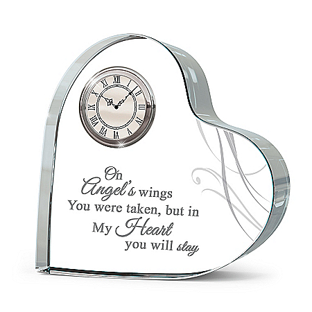 Forever Loved Cherished Memories Crystal Heart Table Clock