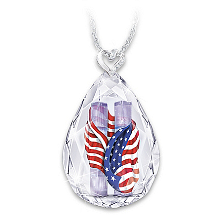 9/11 Memorial 20th Anniversary Crystal Pendant Necklace