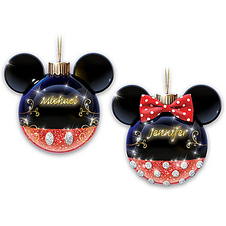 Mickey Mouse And Minnie Mouse Personalized Glass Ornaments