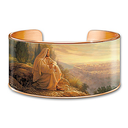 Solid Copper Cuff Bracelet With Greg Olsen Religious Art