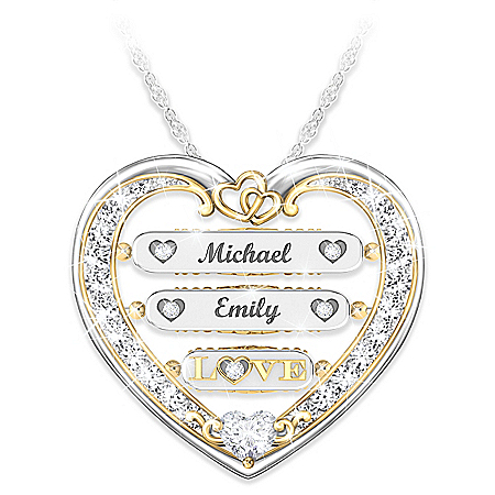 Our Infinite Love Sterling Silver Heart-Shaped Flip Pendant Necklace With 18K Gold-Plated Accents Personalized With Your Names &