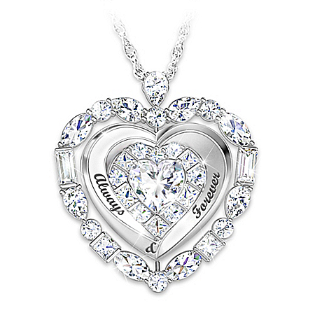 Reflections Of Our Love Heart-Shaped Spinning Pendant Necklace Adorned With Simulated Diamonds And Personalized With Your Names