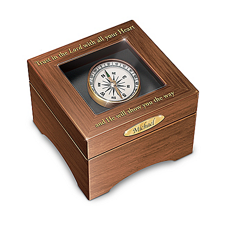 Personalized Musical Wood Box Featuring A Working Compass